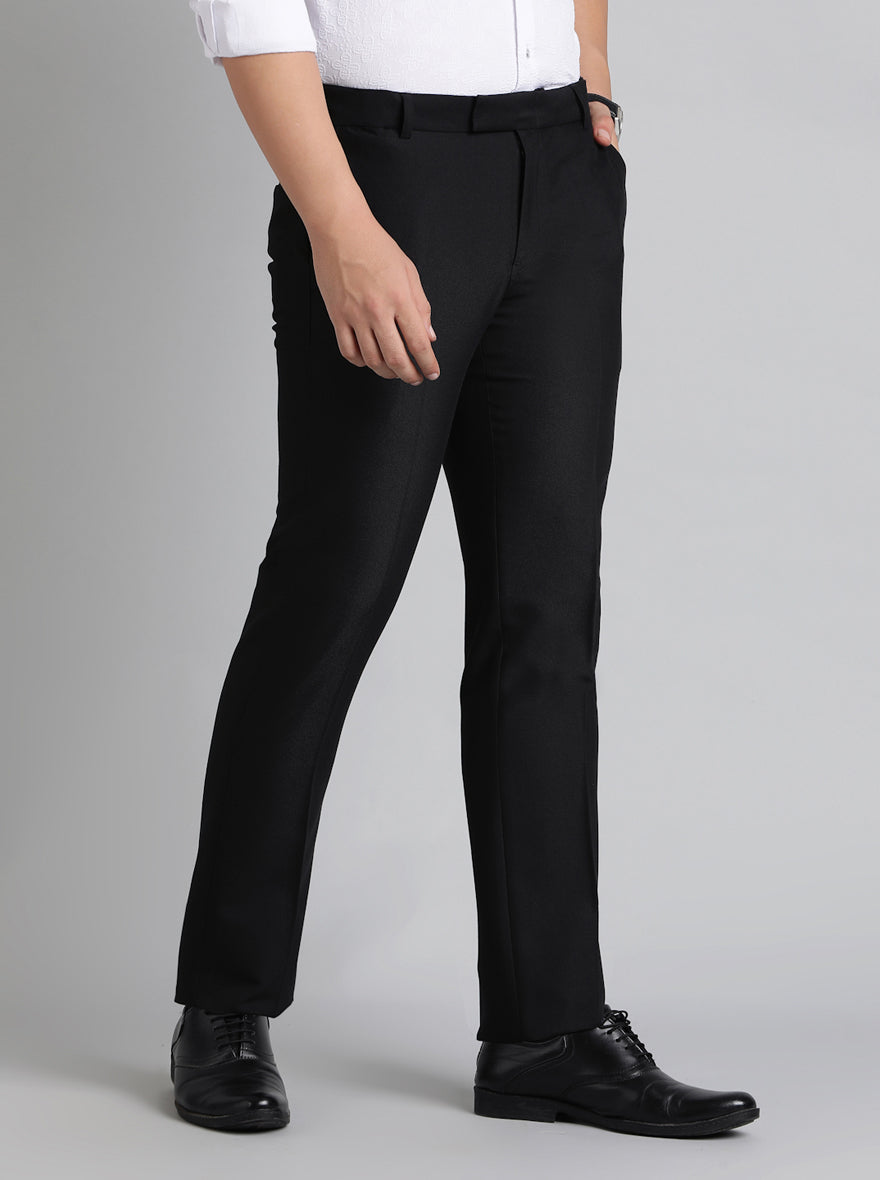 Black Solid Slim Fit Formal Trouser | Metal
