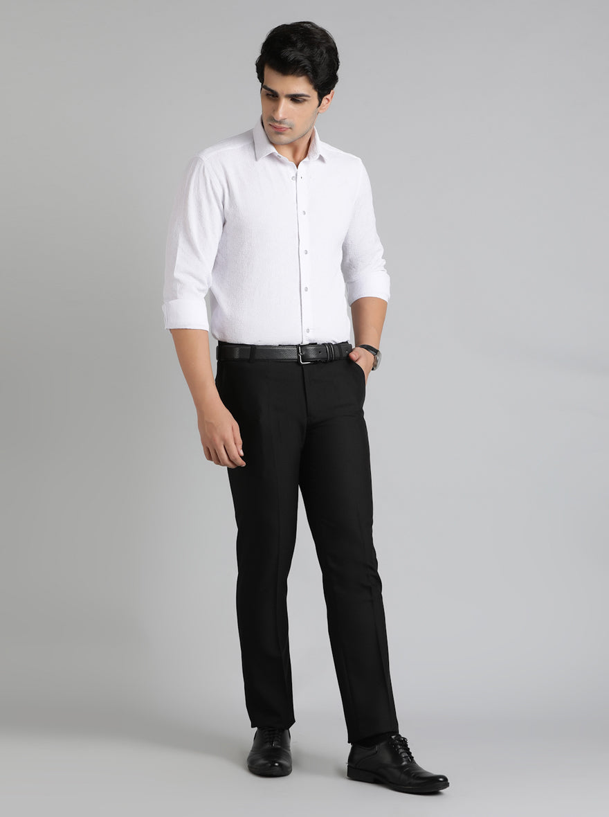 Black Solid Slim Fit Formal Trouser | Metal