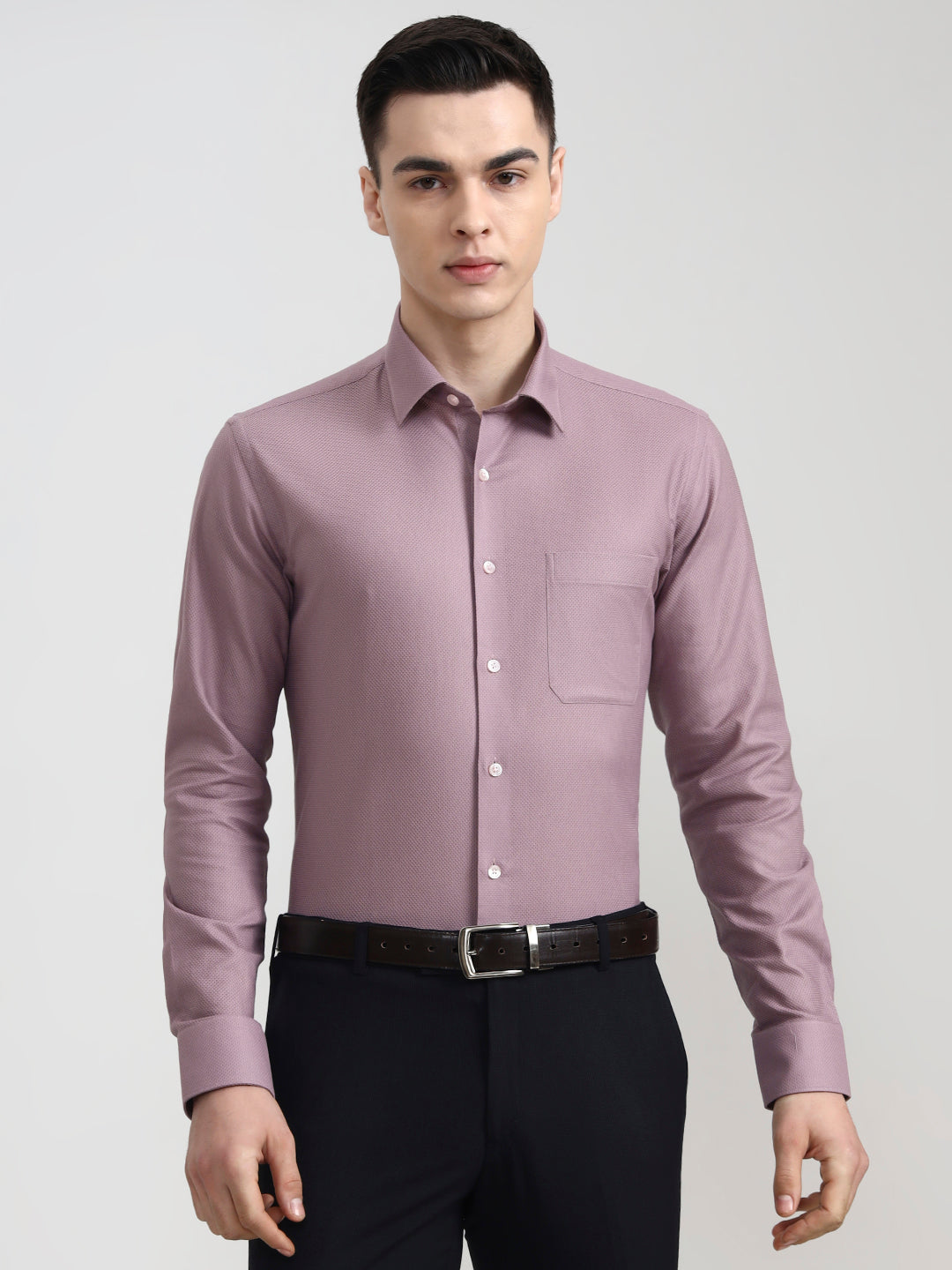 Dusty Pink Solid Slim Fit Formal Shirt | JadeBlue Youth