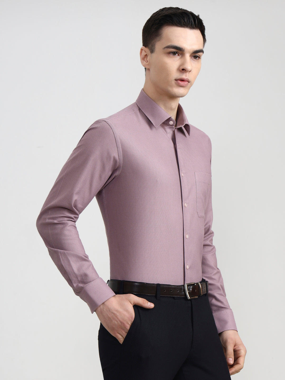 Dusty Pink Solid Slim Fit Formal Shirt | JadeBlue Youth