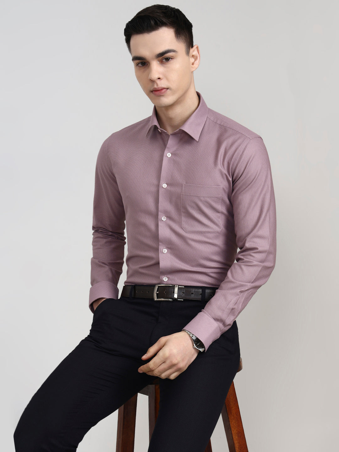 Dusty Pink Solid Slim Fit Formal Shirt | JadeBlue Youth
