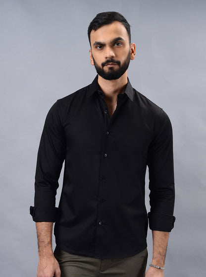Black Solid Slim Fit Casual Shirt | Greenfibre