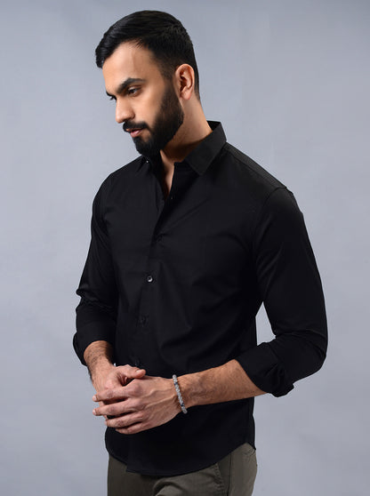 Black Solid Slim Fit Casual Shirt | Greenfibre