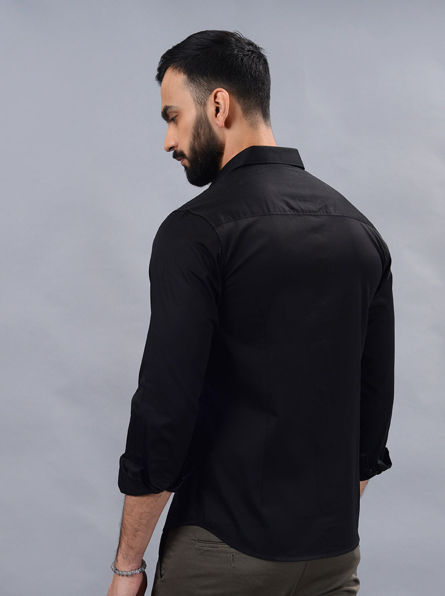 Black Solid Slim Fit Casual Shirt | Greenfibre