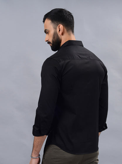 Black Solid Slim Fit Casual Shirt | Greenfibre