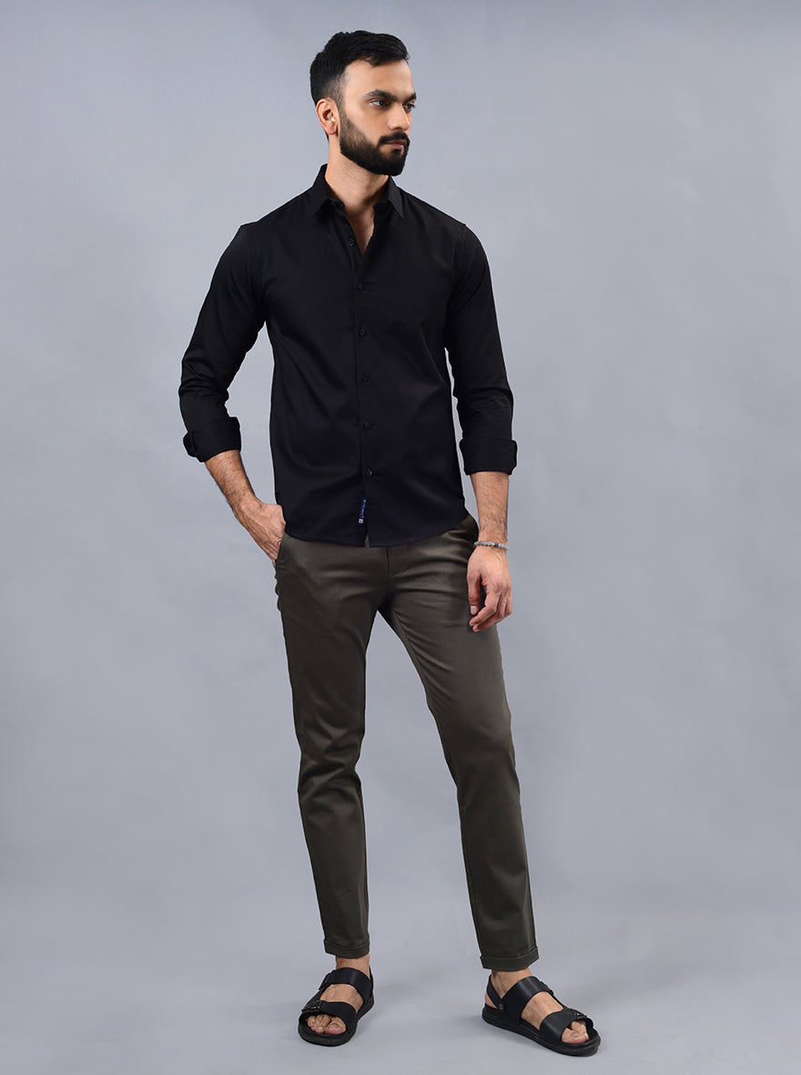 Black Solid Slim Fit Casual Shirt | Greenfibre