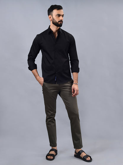 Black Solid Slim Fit Casual Shirt | Greenfibre