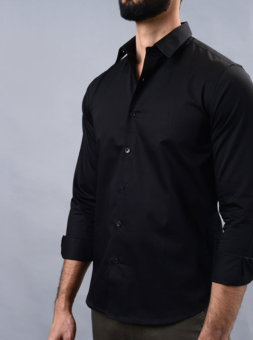 Black Solid Slim Fit Casual Shirt | Greenfibre