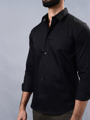 Black Solid Slim Fit Casual Shirt | Greenfibre