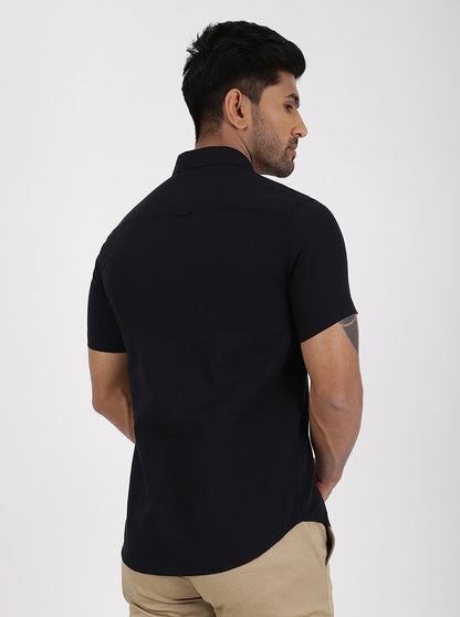 Black Solid Slim Fit Casual Shirt | JadeBlue