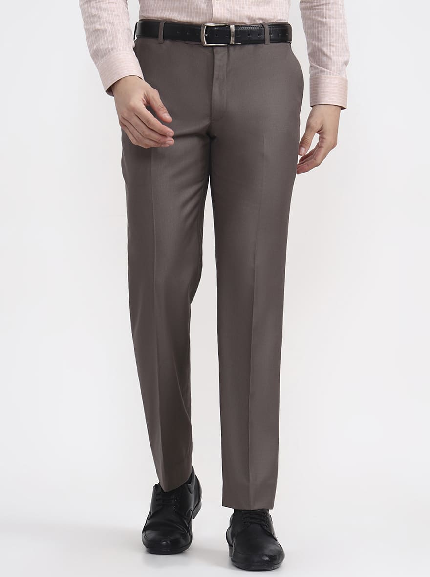 Dark Grey Printed Regular Fit Formal Trouser | JadeBlue