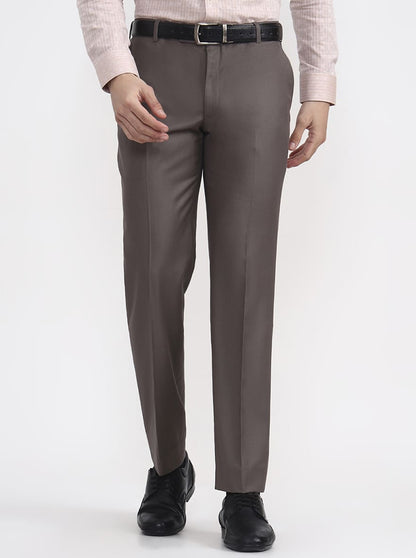 Dark Grey Printed Regular Fit Formal Trouser | JadeBlue