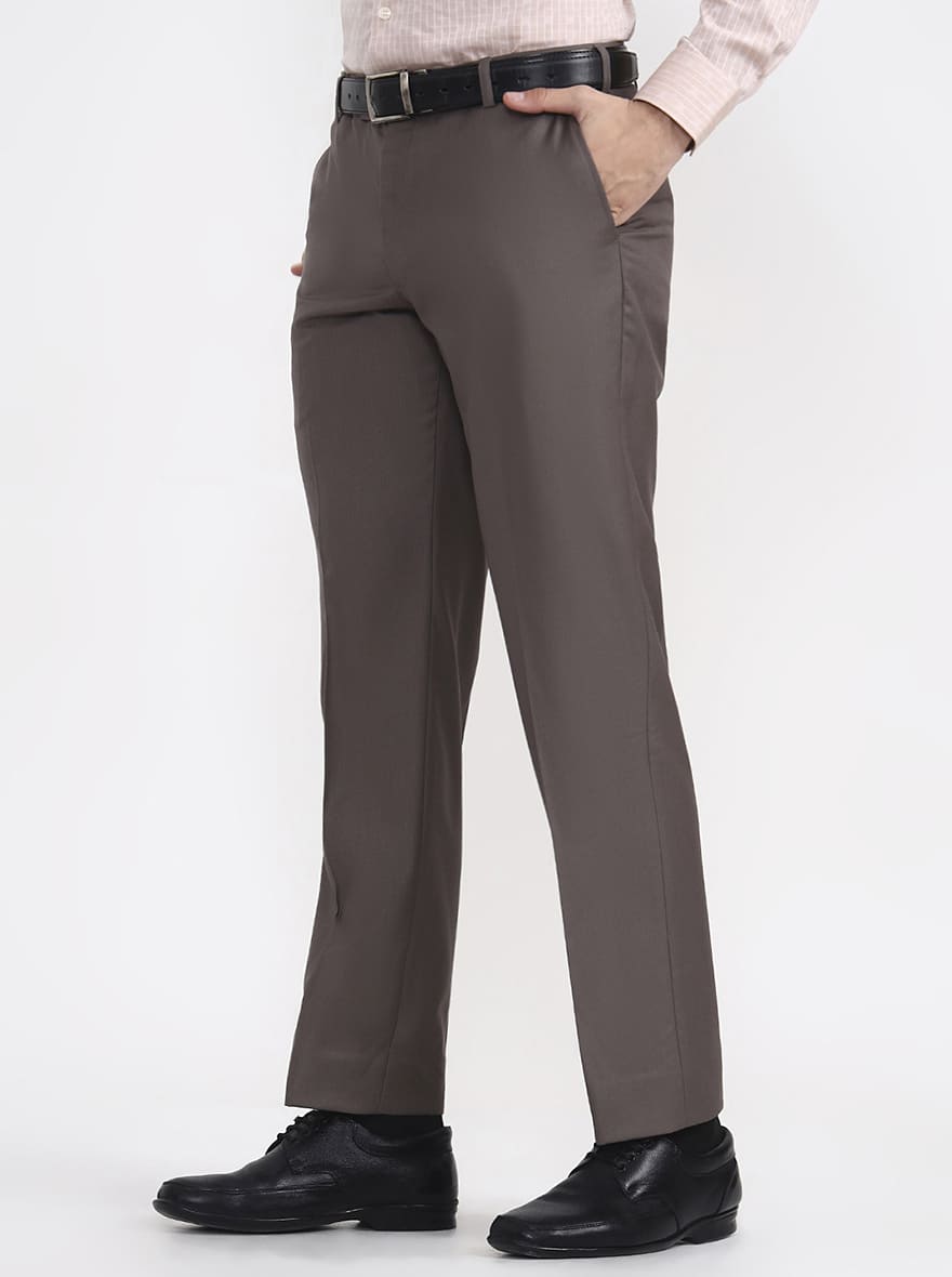 Dark Grey Printed Regular Fit Formal Trouser | JadeBlue