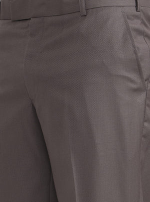 Dark Grey Printed Regular Fit Formal Trouser | JadeBlue