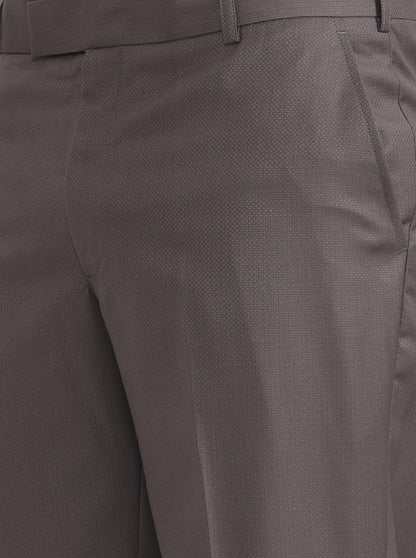 Dark Grey Printed Regular Fit Formal Trouser | JadeBlue