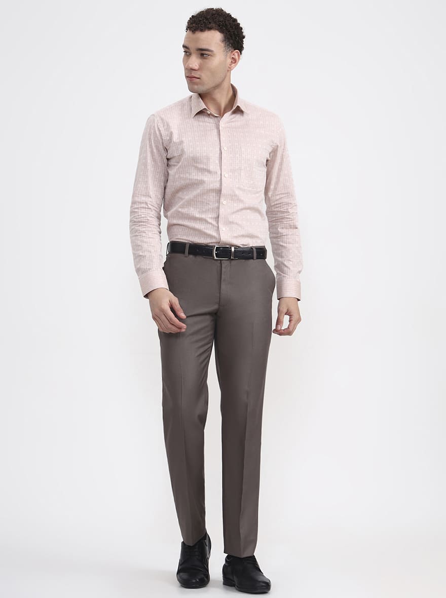 Dark Grey Printed Regular Fit Formal Trouser | JadeBlue