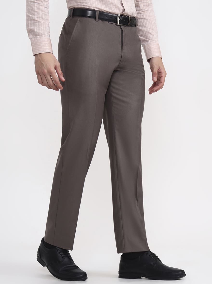 Dark Grey Printed Regular Fit Formal Trouser | JadeBlue