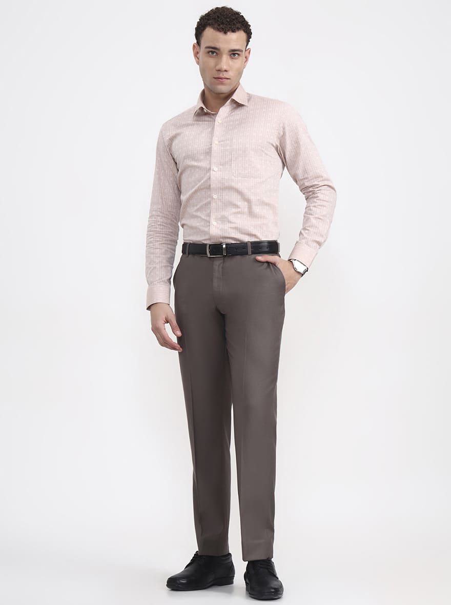 Dark Grey Printed Regular Fit Formal Trouser | JadeBlue