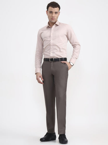 Dark Grey Printed Regular Fit Formal Trouser | JadeBlue