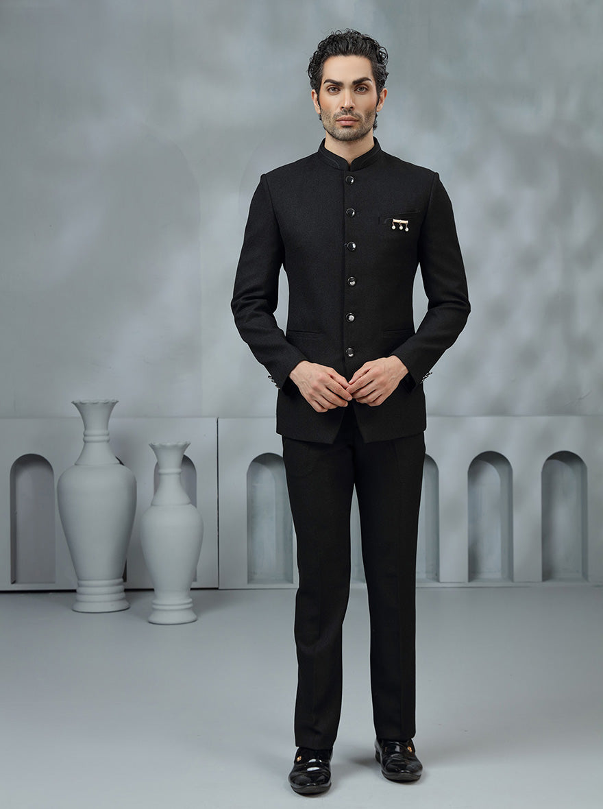 Black Embroidered Jodhpuri Suit | JadeBlue