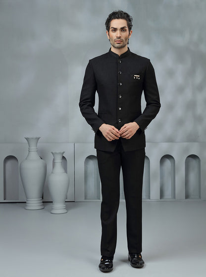 Black Embroidered Jodhpuri Suit | JadeBlue