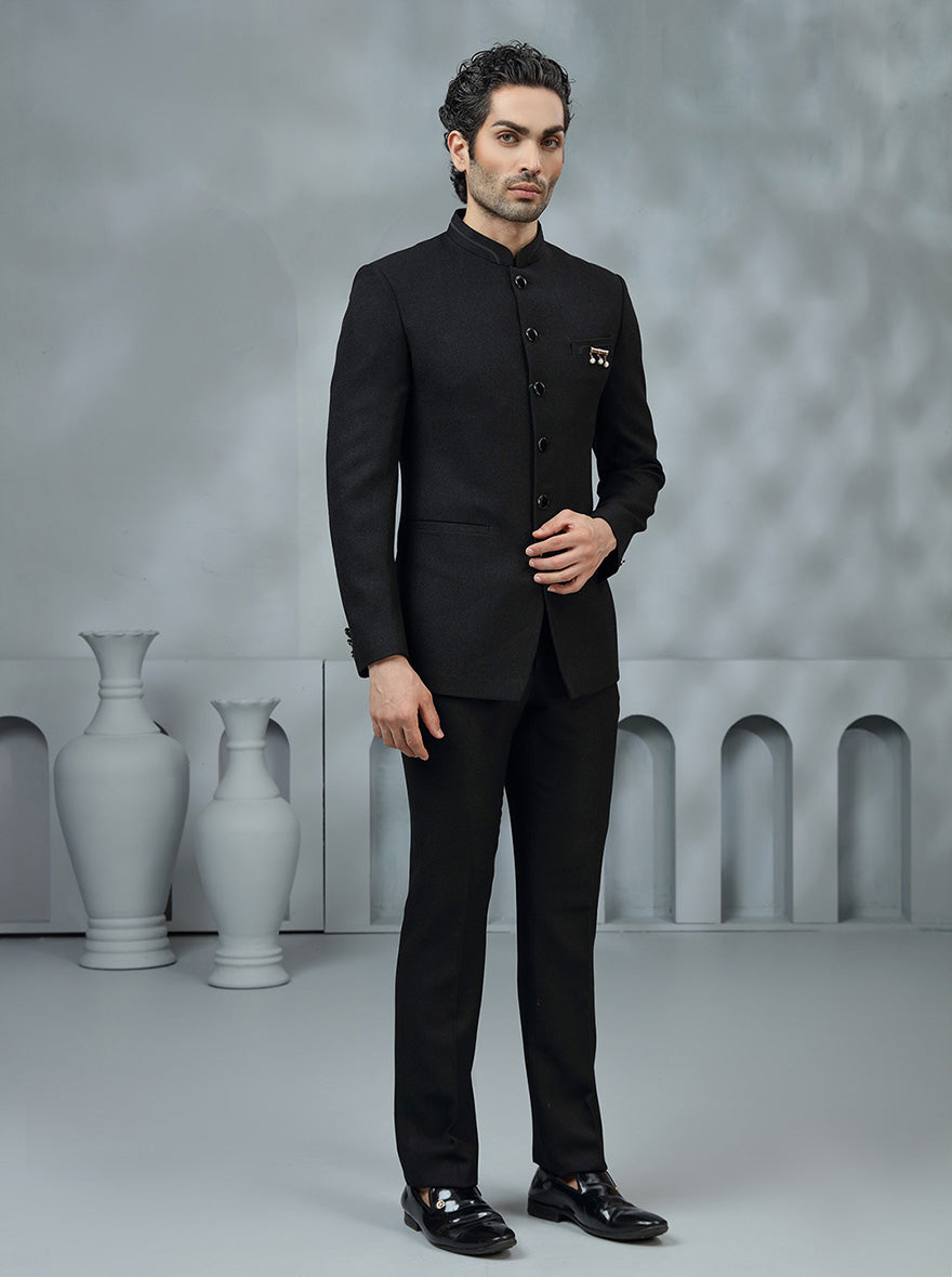 Black Embroidered Jodhpuri Suit | JadeBlue