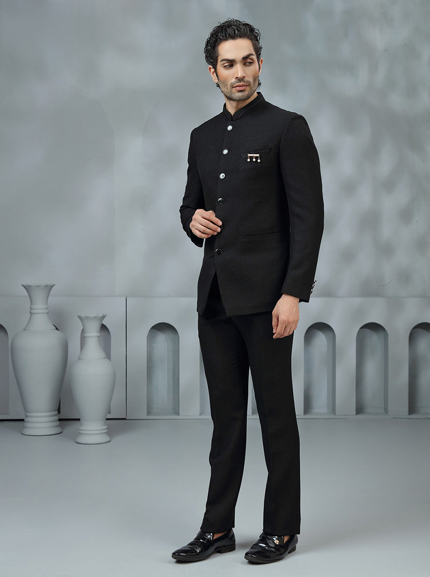 Black Embroidered Jodhpuri Suit | JadeBlue
