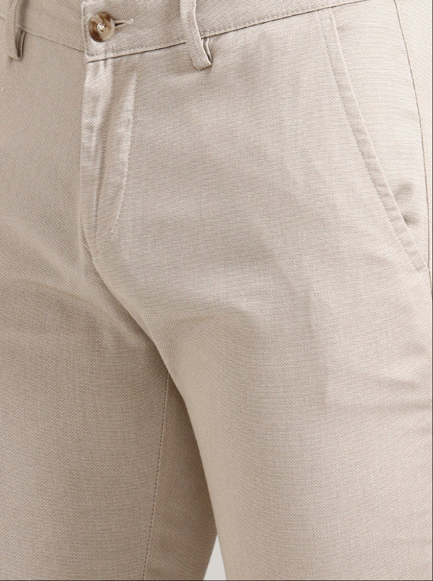 Light Khaki Printed Super Slim Fit Casual Trouser | Greenfibre
