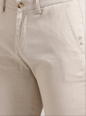 Light Khaki Printed Super Slim Fit Casual Trouser | Greenfibre