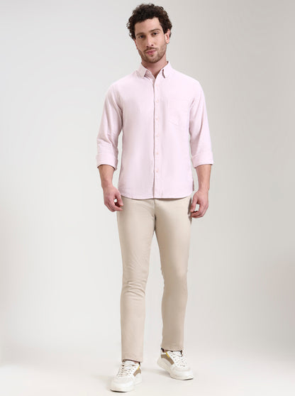 Light Khaki Printed Super Slim Fit Casual Trouser | Greenfibre