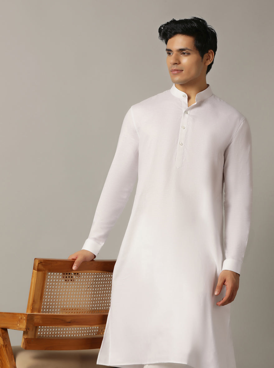 White Solid Regular Fit Modi Kurta | JadeBlue