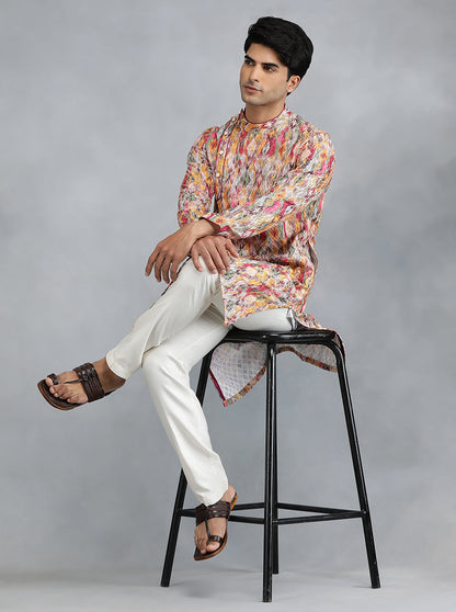 Pink & Yellow Printed Kurta | The Kurta Company