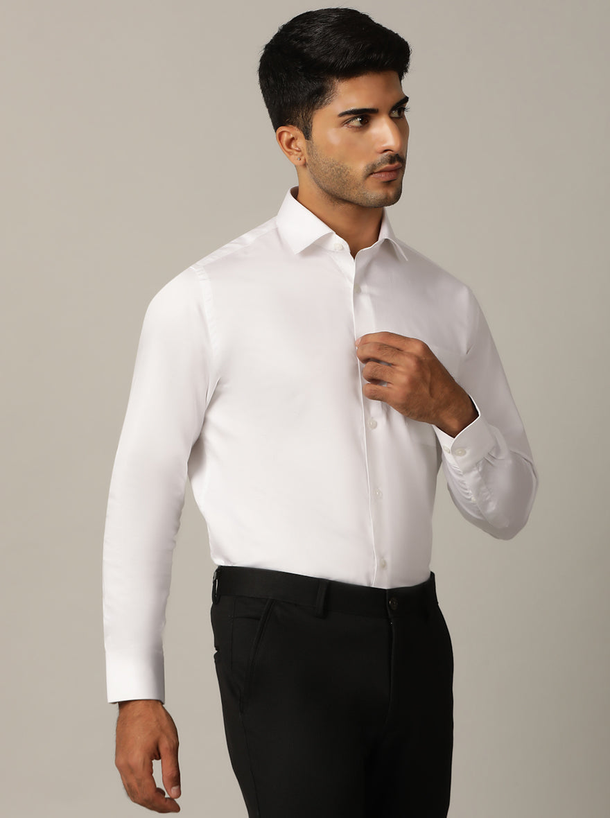White Solid Slim Fit Formal Shirt | Metal