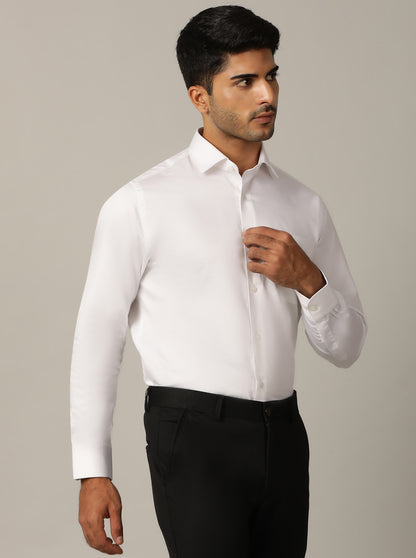 White Solid Slim Fit Formal Shirt | Metal