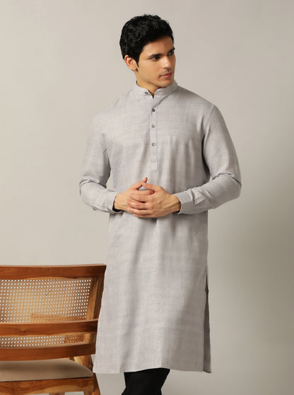 Grey Solid Regular Fit Modi Kurta | JadeBlue