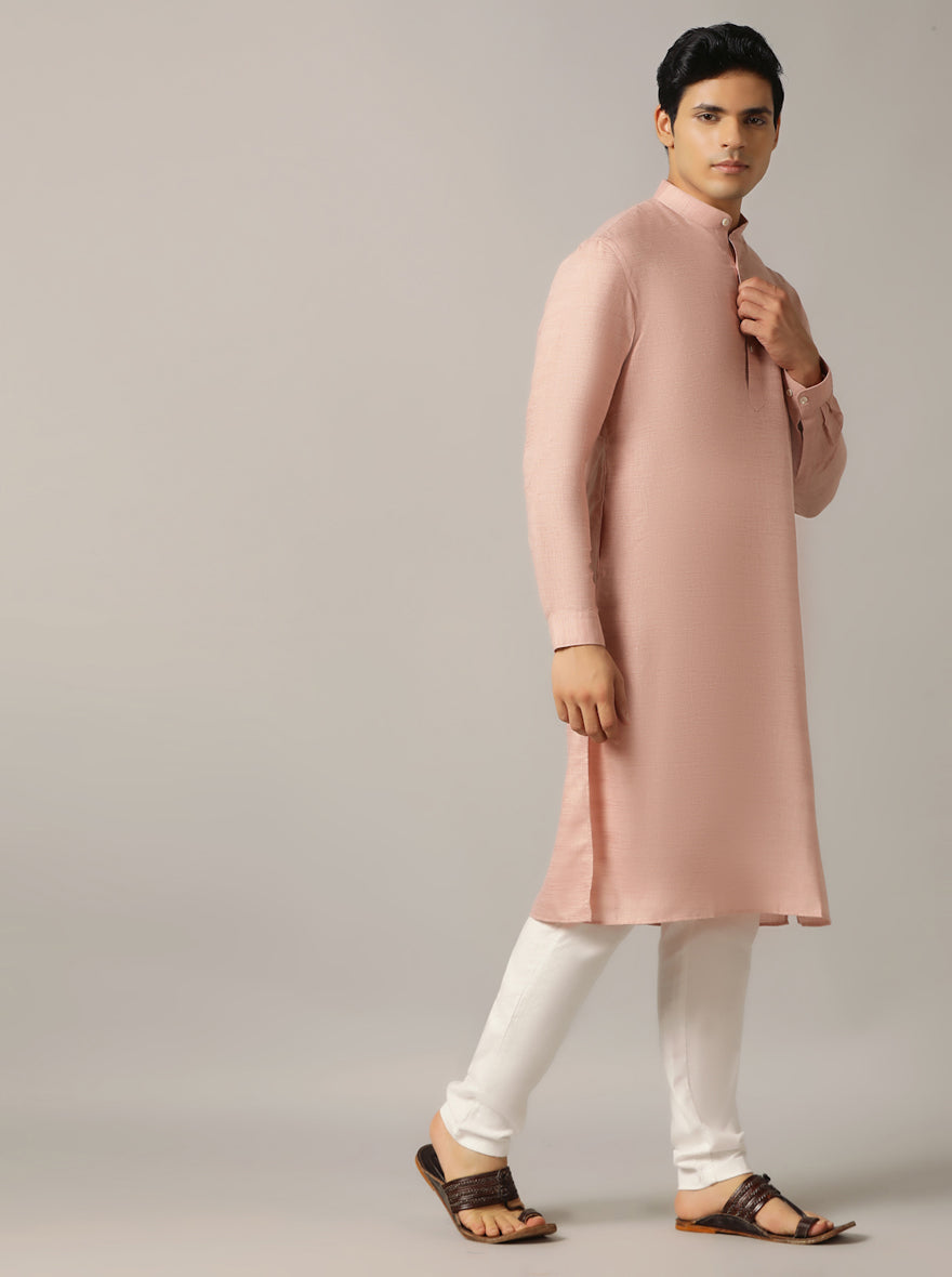 Dusty Pink Solid Regular Fit Modi Kurta | JadeBlue