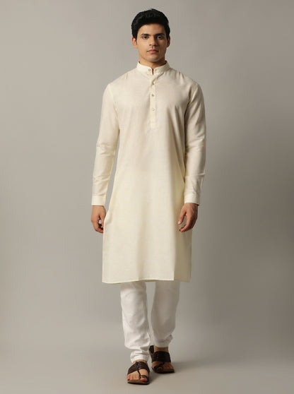 Cream Solid Regular Fit Modi Kurta | JadeBlue