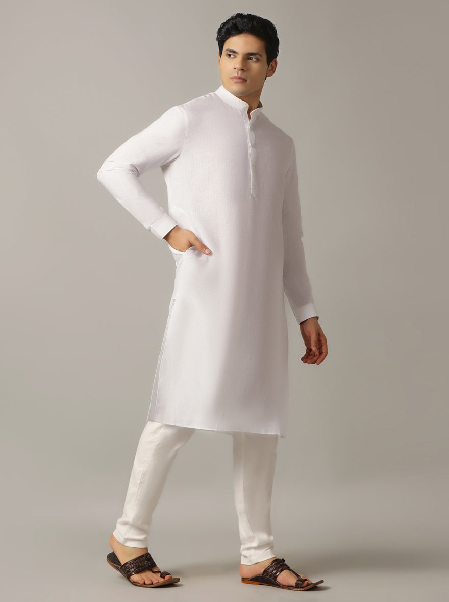 White Solid Regular Fit Modi Kurta | JadeBlue