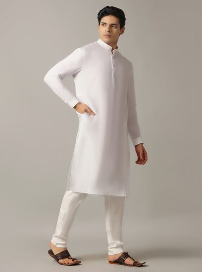 White Solid Regular Fit Modi Kurta | JadeBlue