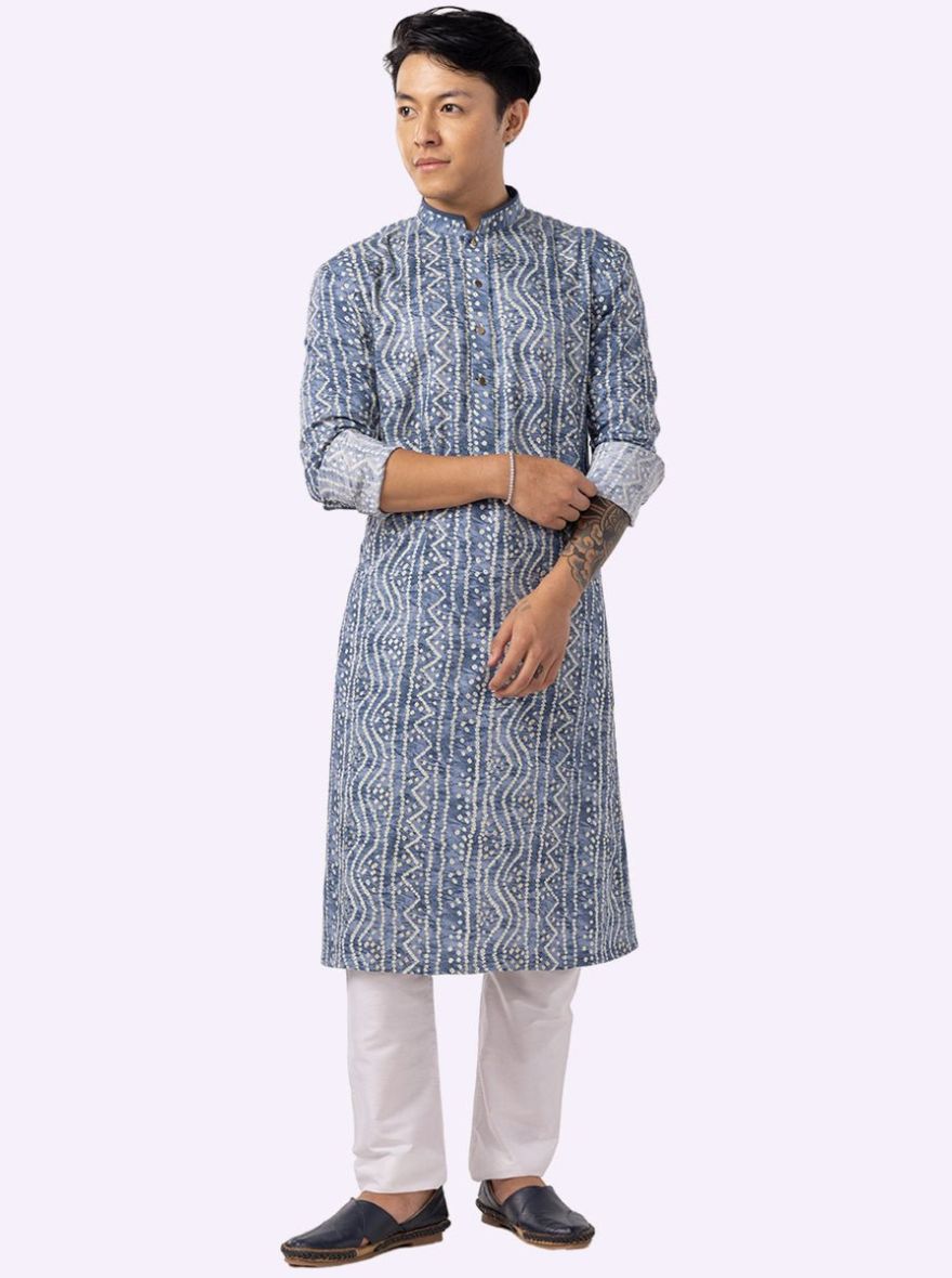 Traditional Indigo Blue Printed Kurta | The Kurta Company