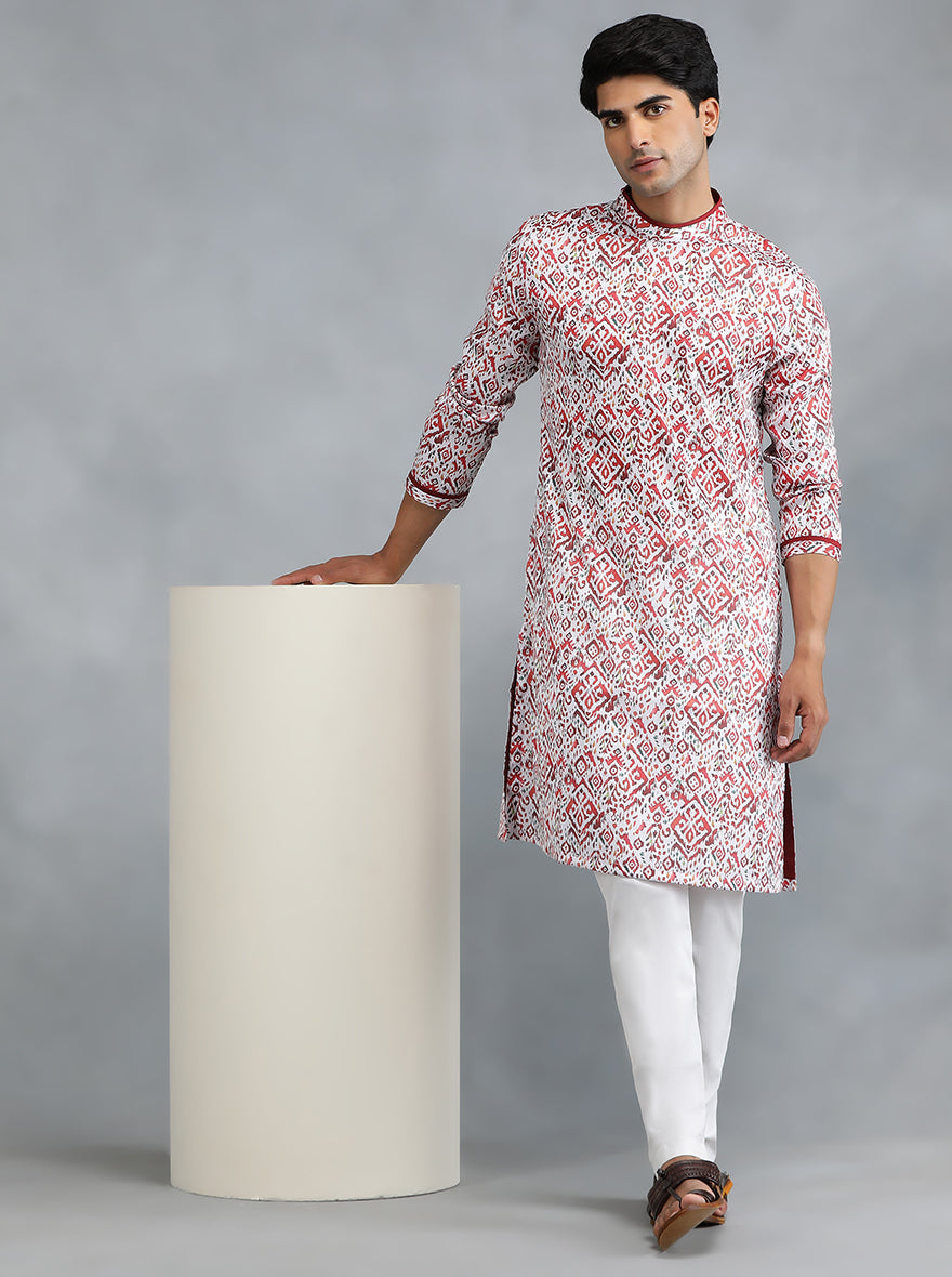 White Red Self Design Kurta | The Kurta Company