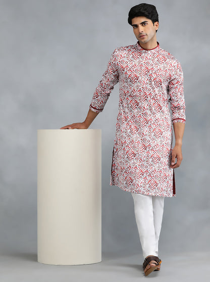 White Red Self Design Kurta | The Kurta Company