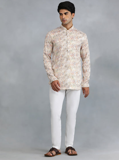 White Brown Self Design Kurta | The Kurta Company