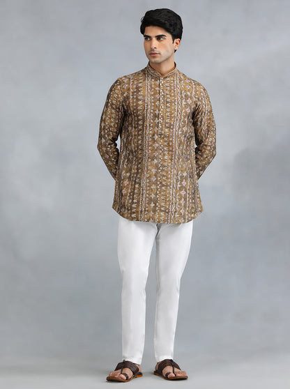 White Brown Self Design Kurta | The Kurta Company