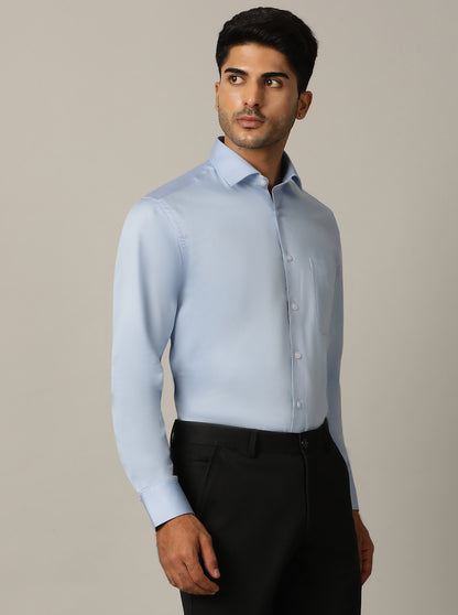 Sky Blue Solid Slim Fit Formal Shirt | Metal