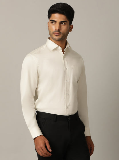 Off White Solid Slim Fit Formal Shirt | Metal