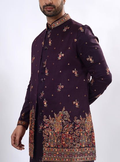 Dark Purple Kurta Set with Koti | Azania