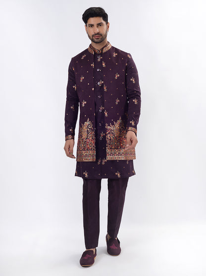 Dark Purple Kurta Set with Koti | Azania