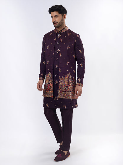 Dark Purple Kurta Set with Koti | Azania