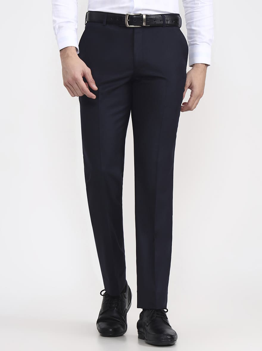 Blue Solid Regular Fit Formal Trouser | JadeBlue